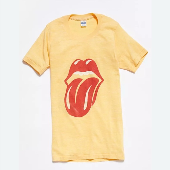 Day Dreamer x Free People yellow Rolling Stones Lips Tee Shirt Sz XL 1989 - Picture 1 of 5